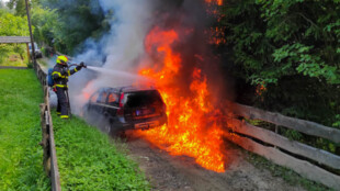 V Návsí hořelo osobní auto, plameny zasáhly i plot a stromy