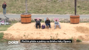 Písčité pláže a palmy na břehu řeky Opavy