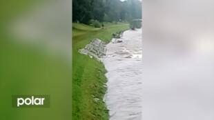 VIDEO: Rozvodněná Ostravice uvěznila muže poblíž břehu, pomohl mu kolemjdoucí pejskař