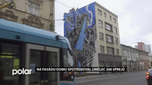 Na fasádu domu spotřeboval umělec 200 sprejů. V Ostravě vznikla monumentální malba