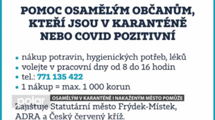 Osamělým lidem v karanténě i nakaženým budou ve Frýdku-Místku nakupovat dobrovolníci