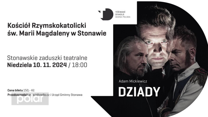 Zaproszenie na spektakl teatralny „Dziady“ w kościele