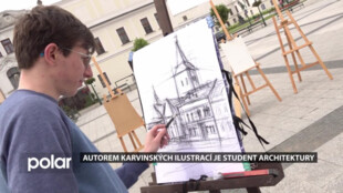 Autorem ilustrací na karvinských propagačních předmětech je mladý student architektury