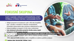 Fokusní skupina pomůže sdílet zkušenosti s péčí o fyzicky či mentálně znevýhodněné osoby